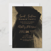 ブラック金ゴールドブラシストロークタイポグラフィスウィート16 招待状 (正面)