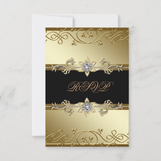 ブラック金ゴールドブラックタイパーティーRSVP 出欠カード (正面)