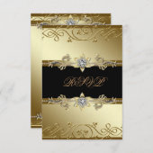 ブラック金ゴールドブラックタイパーティーRSVP 出欠カード (正面/裏面)