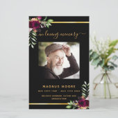 ブラック金ゴールドブルゴーニュフローラ写真葬儀プログラム (スタンド正面)