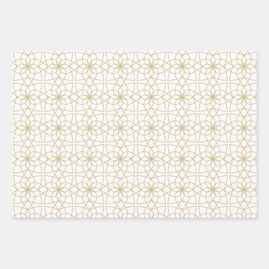 ブラック金ゴールドブルーアラビアンイスラム幾何学模様 ラッピングペーパーシート (正面3)