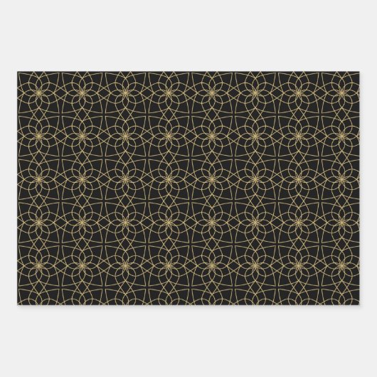 ブラック金ゴールドブルーアラビアンイスラム幾何学模様 ラッピングペーパーシート (正面)