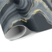 ブラック金ゴールドブルー大理石灰エレガント石パーティー ラッピングペーパー (ロールコーナー)