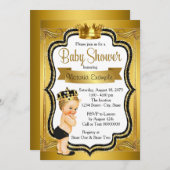 ブラック金ゴールドブロンドプリンスベビーシャワー 招待状 (正面/裏面)
