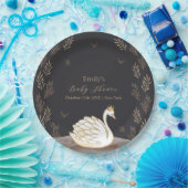 ブラック金ゴールドプリンセススワンバタフライベビーシャワー ペーパープレート (パーティー)