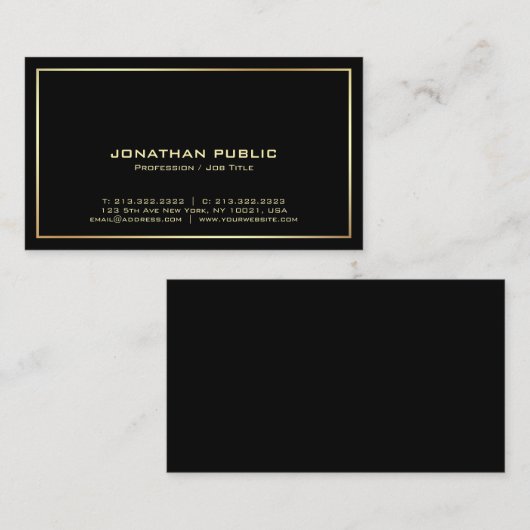 ブラック金ゴールドプレーンプロフェッショナルエレガント 名刺 (正面/裏面)