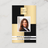 ブラック金ゴールドプロフ企業のォトロゴQRコード 名刺 (正面)