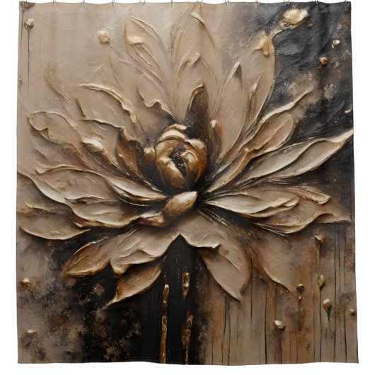 ブラック金ゴールドベージュブラウン抽象芸術 シャワーカーテン (正面)