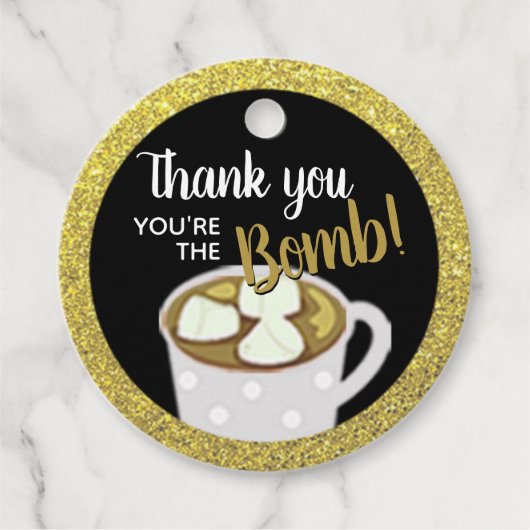 ブラック金ゴールドホットココア爆弾 | エレガントな結婚式 フェイバータグ (正面)