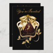 ブラック金ゴールドホリークリスマスパーティの招待状 招待状 (正面/裏面)