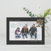 ブラック金ゴールドホリーベリークリスマスベル写真 シーズンカード (スタンド正面)