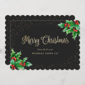 ブラック金ゴールドホリーベリービジネスクリスマスカード シーズンカード (正面/裏面)