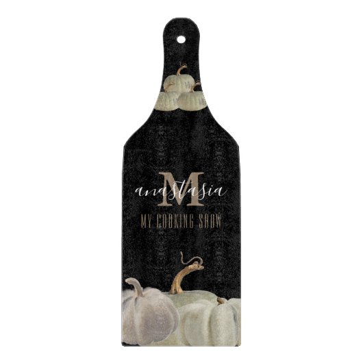 ブラック金ゴールドホワイトカボチャ私の料理ショーモノグラム カッティングボード (正面)