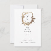 ブラック金ゴールドホワイトクラシックフローラ結婚クレスト 出欠カード (正面)