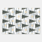 ブラック金ゴールドホワイトクリスマスツリーホリデーパターン ラッピングペーパーシート (正面2)