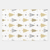 ブラック金ゴールドホワイトクリスマスツリーホリデーパターン ラッピングペーパーシート (正面)