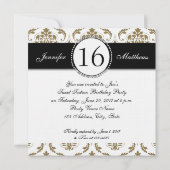 ブラック金ゴールドホワイトダマスクSweet sixteen招待状 招待状 (裏面)