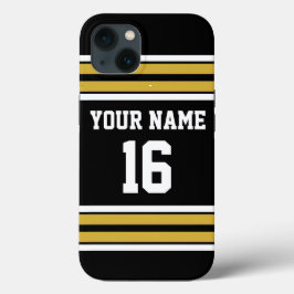 ブラック金ゴールドホワイトチームカスタムジャージー州名 iPhone 13ケース
