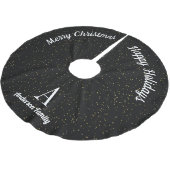 ブラック金ゴールドホワイトファミリーネームクリスマスツリースカート ブラッシュドポリエステルツリースカート (アングル)