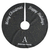 ブラック金ゴールドホワイトファミリーネームクリスマスツリースカート ブラッシュドポリエステルツリースカート (正面)