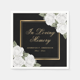 ブラック金ゴールドホワイトフローラメモリアル葬儀 スタンダードカクテルナプキン