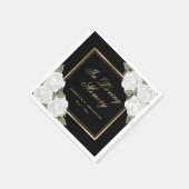 ブラック金ゴールドホワイトフローラメモリアル葬儀 スタンダードカクテルナプキン (角)