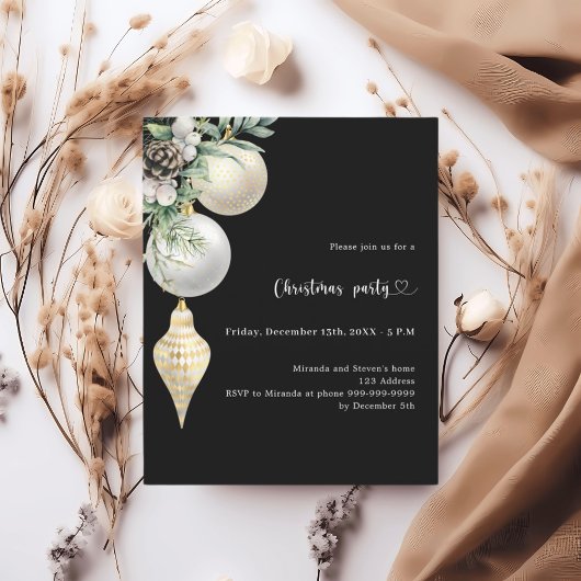 ブラック金ゴールドホワイトボードクリスマスクリスマスパーティの招待状