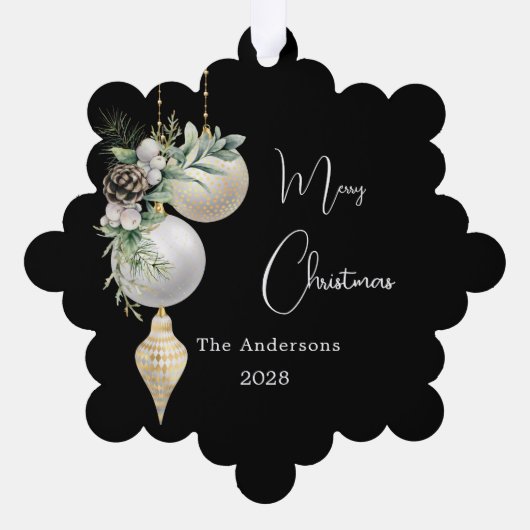 ブラック金ゴールドホワイトボードクリスマス オーナメントカード (裏面)