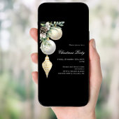 ブラック金ゴールドホワイトボーブルQRコードクリスマスパーティー 招待状