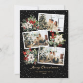 ブラック金ゴールドホワイトポインセチア写真メリークリスマス シーズンカード (正面)