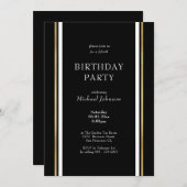ブラック金ゴールドホワイトミニマリスト50誕生日 招待状 (正面/裏面)