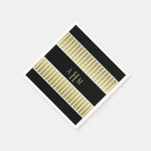 ブラック金ゴールドホワイトモノグラムストライプ スタンダードカクテルナプキン (角)