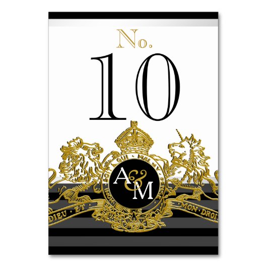 ブラック金ゴールドホワイトライオンユニコーンリーガルエンブレム結婚ズ テーブルナンバー (正面)
