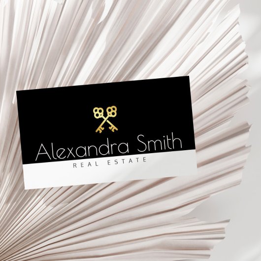 ブラック金ゴールドホワイトレトロ鍵実在エステート 名刺