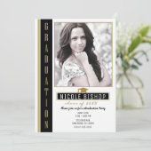 ブラック金ゴールドホワイト卒業パーティーの写真 招待状 (スタンド正面)