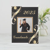 ブラック金ゴールドホワイト卒業2025 招待状 (スタンド正面)