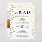 ブラック金ゴールドホワイト紙吹雪写真卒業パーティーI 招待状 (正面/裏面)