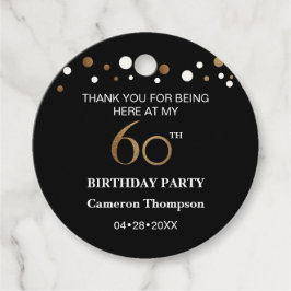 ブラック金ゴールドホワイト紙吹雪60th birthdayパーティー フェイバータグ