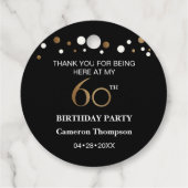 ブラック金ゴールドホワイト紙吹雪60th birthdayパーティー フェイバータグ (裏面)