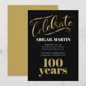 ブラック金ゴールドホワイト100thバースデーパーティー 招待状 (正面/裏面)