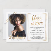 ブラック金ゴールドホワイト2020年写真卒業 招待状 (正面)