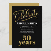 ブラック金ゴールドホワイト50thバースデーパーティー 招待状 (正面/裏面)