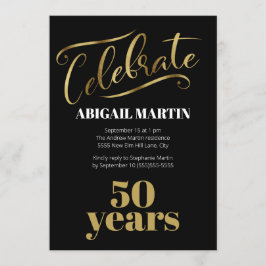 ブラック金ゴールドホワイト50thバースデーパーティー 招待状