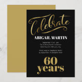 ブラック金ゴールドホワイト60thバースデーパーティー 招待状 (正面/裏面)