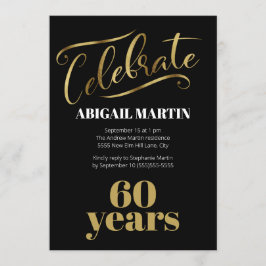 ブラック金ゴールドホワイト60thバースデーパーティー 招待状