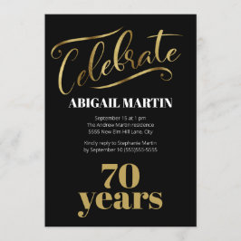 ブラック金ゴールドホワイト70thバースデーパーティー 招待状