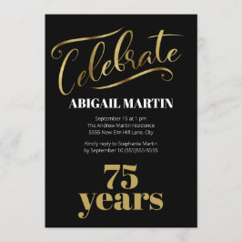ブラック金ゴールドホワイト75thバースデーパーティー 招待状