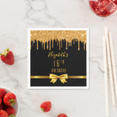 ブラック金ゴールドボウグリッタードリップスウィート16 スタンダードカクテルナプキン (インサイチュ)