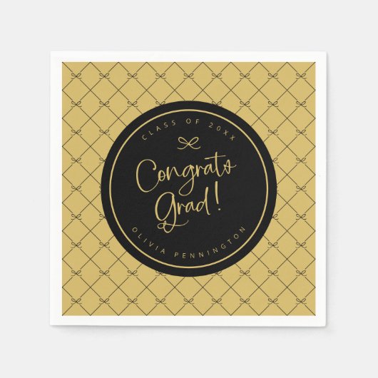 ブラック金ゴールドボウズおめでとう大学院卒業パーティー スタンダードカクテルナプキン (正面)