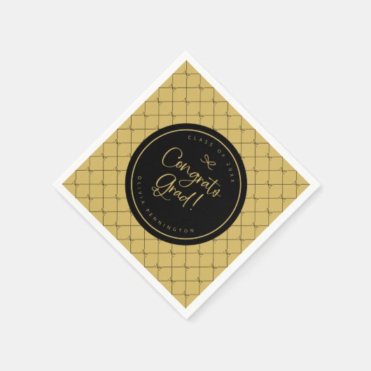 ブラック金ゴールドボウズおめでとう大学院卒業パーティー スタンダードカクテルナプキン (角)